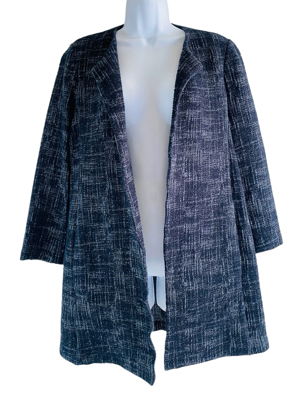 Eileen Fisher Black/Grey Texture Open Front Cardigan Jacket Size S